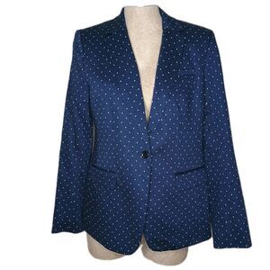 Banana Republic Blazer Size 8 Jacket Navy Blue White Dots Classic Cotton Stretch